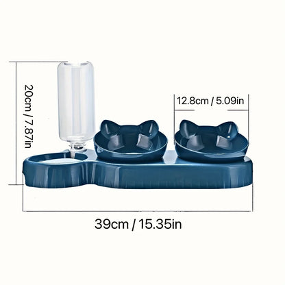 3 in 1 Cat Ear Design Pet Bowls Set with Water Feeder & Gravity Water Bottle for Neck Protection