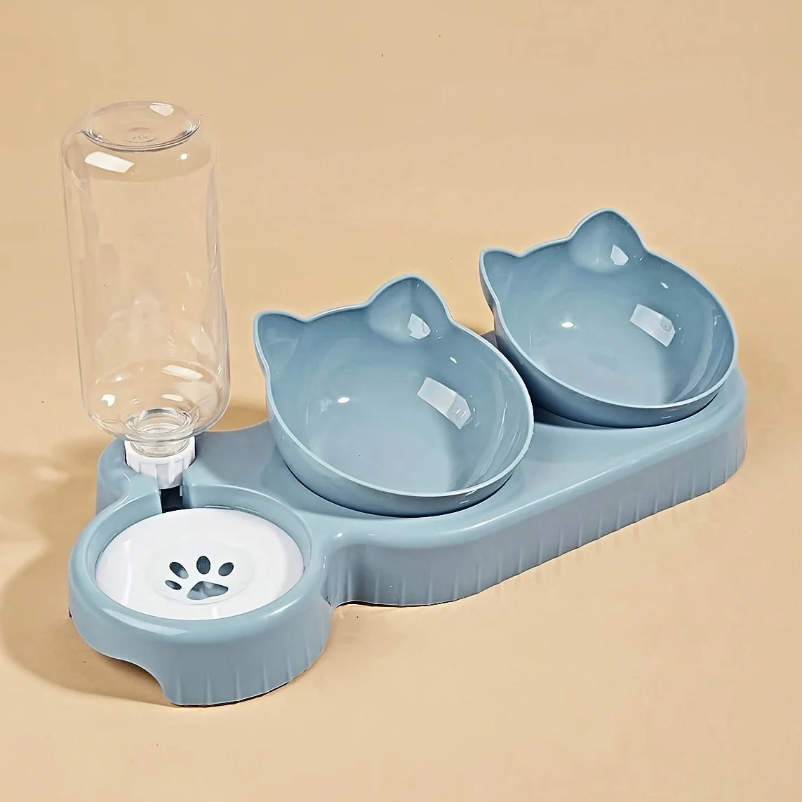 3 in 1 Cat Ear Design Pet Bowls Set with Water Feeder & Gravity Water Bottle for Neck Protection