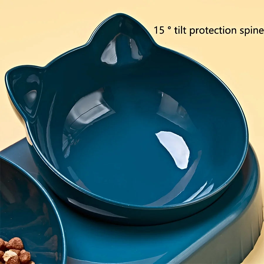 3 in 1 Cat Ear Design Pet Bowls Set with Water Feeder & Gravity Water Bottle for Neck Protection